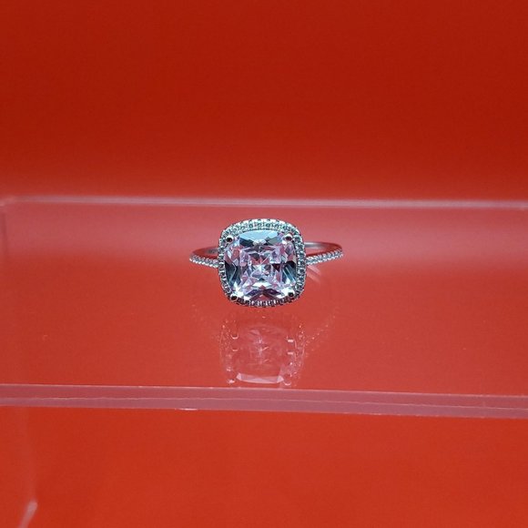 Size 10.5 925 Sterling Silver Square Cubic Zirconia Halo Ring - Picture 1 of 8